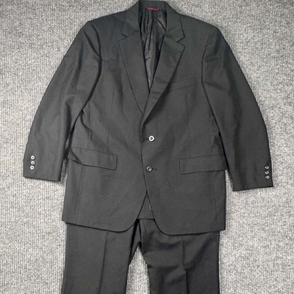 Vintage Hart Schaffner Marx 42R Suit Viracle Pinstripe Wool Gray 2-Piece‎ USA